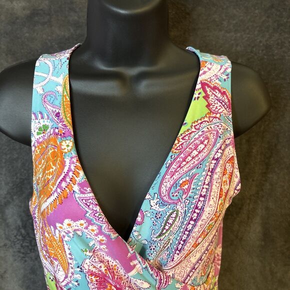 RALPH LAUREN Hawaiian Dress P/P Fit Flare  Paisley Jersey Summer  Stretch - Picture 5 of 12